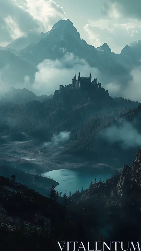 Mistbound mountain citadel above a dream-tinted lake vigil.