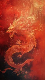 Fiery oriental dragon coils through incandescent crimson haze