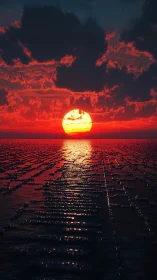 Solar tide marches toward night across a pixelated sea