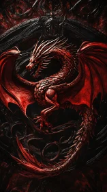 Crimson wyrm coils in molten shadow, guarding obsidian sigil.