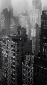 Fog-draped city canyons stack quiet stories in grayscale