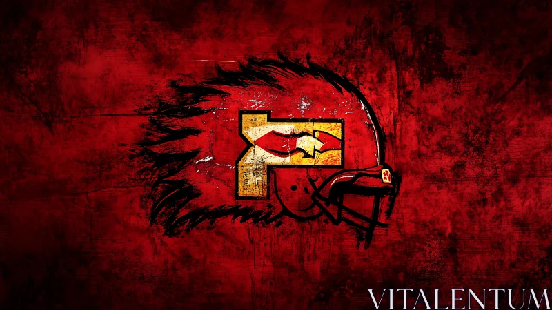 Red textured football helmet graphic with central emblem.