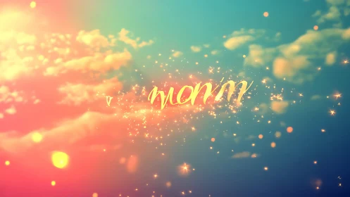 Sparkling word art on colorful dreamy sky background.