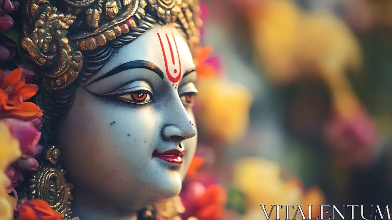 Devotional statue portrait rendered with shallow depth of field
