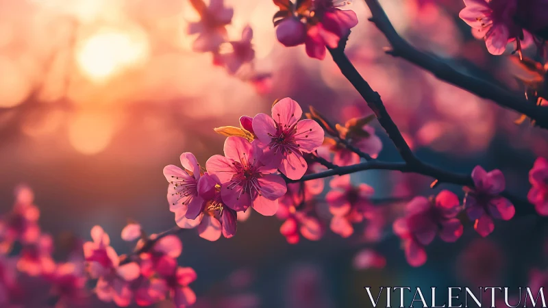 Pink Blossoms Glowing at Golden Hour.