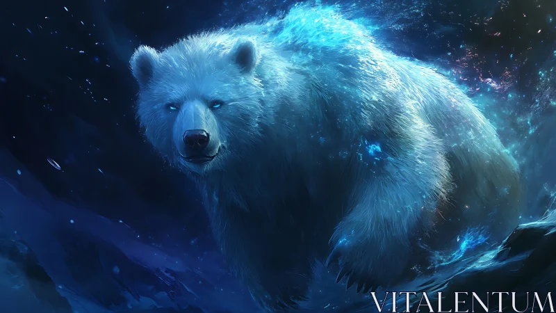 Gentle ice bear glowing softly in a dreamy polar night.
