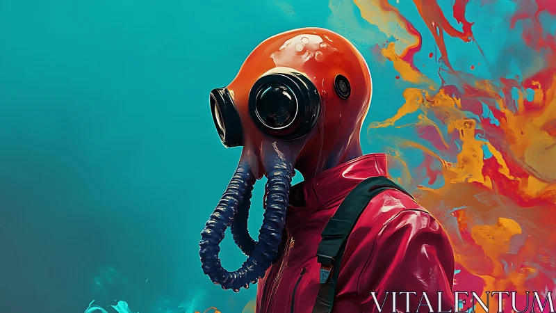 Chromatic diver drifts through neon fumes of a painted sky.
