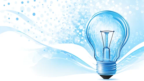 Transparent light bulb illustration on abstract blue waves.