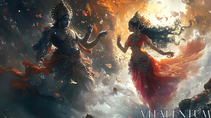 Celestial dancers sharing a timeless, glowing embrace.