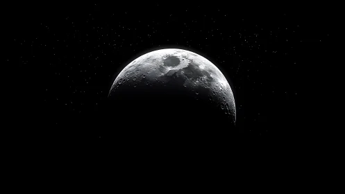 Lunar terminator detail with cratered surface in space.