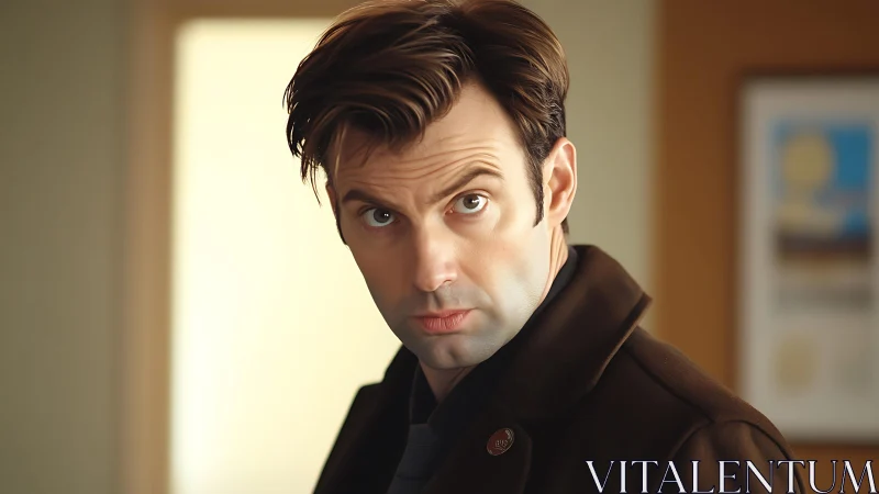 Serious man portrait under soft indoor window light.