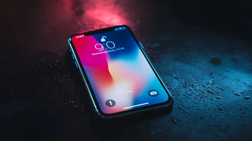 Apple iPhone X Notch Display with Gradient Wallpaper on Textured Surface.