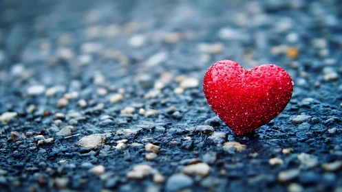 A Crimson Heart Rests Gently on Weathered Stone.