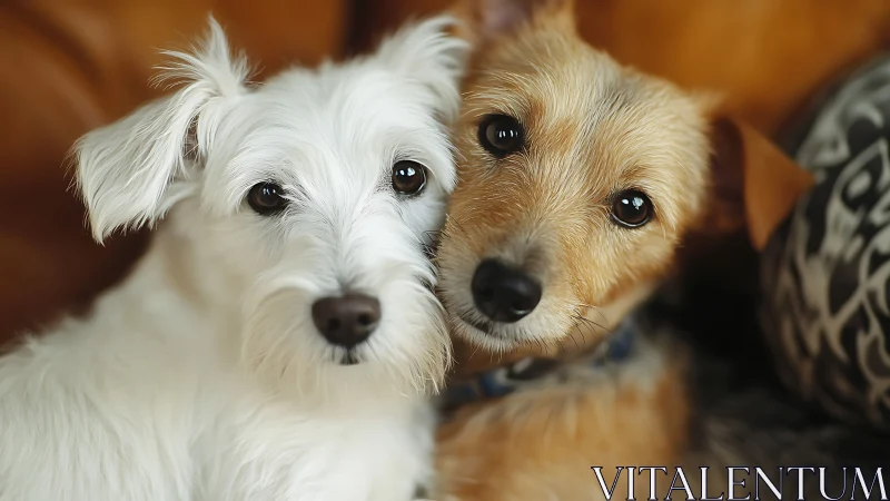 Close-up portrait captures two terrier dogs in soft focus