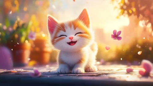 Joyful Kitten Celebrates Life in Golden Sunlight.