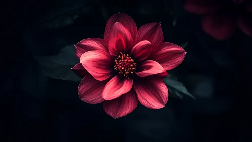 Radiant Pink Dahlia Bloom Against Deep Darkness.