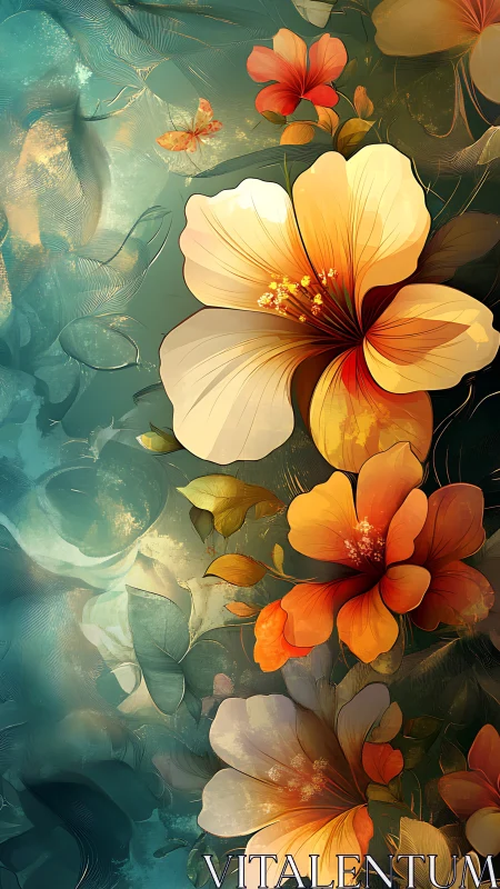 Luminescent Botanical Study: Gradient Hibiscus Composition with Ethereal Rendering