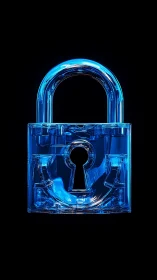 Glowing blue padlock shining with sleek digital security.