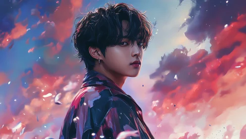 Backlit portrait in chromatic cloudscape with soft-edge bokeh