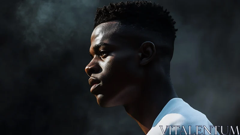 Smoke-hazed side profile catches light on focused athlete.