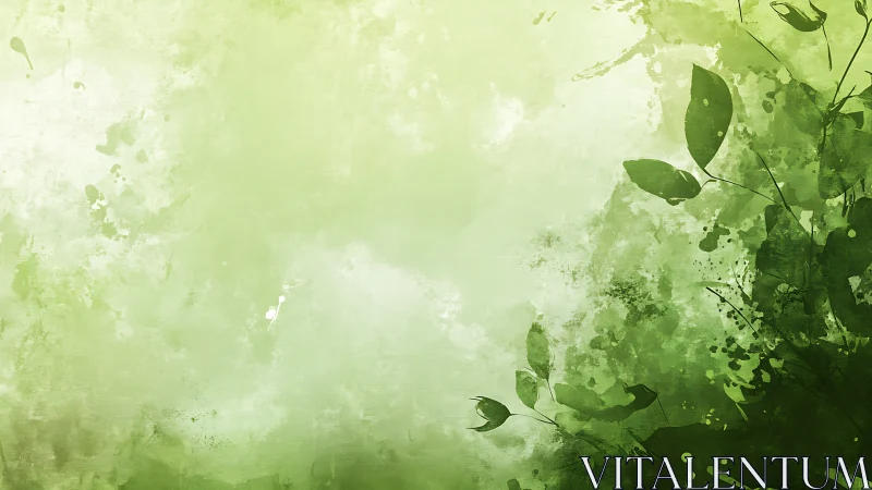 Abstract green foliage silhouette blends with soft painted haze