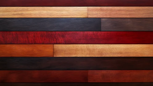 Rich horizontal wood planks form a bold striped pattern.