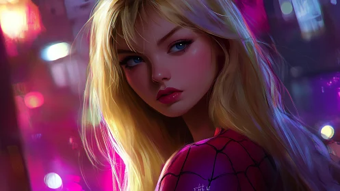 Glow of a neon city heroine in soft, dreamy colors.