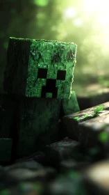 Brooding pixel creeper wandering through emerald morning light.