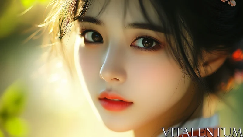 Digital portrait close-up with soft bokeh lighting and glow.