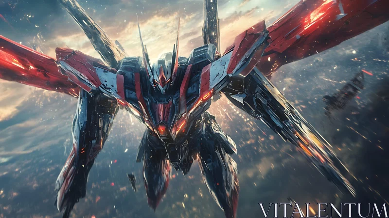 Aero-mech interceptor with wing-swept combat transformation.