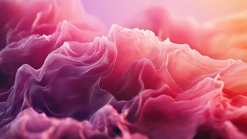 Pink translucent abstract folds form layered flowing terrain
