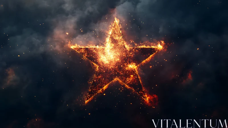 Fiery Star Burst: Golden Particle Explosion Against Dark Sky.