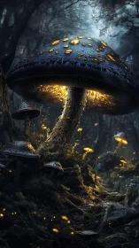 Glowing forest mushrooms casting gentle golden starlight.
