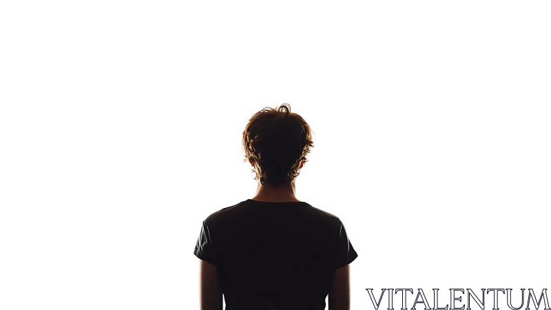 High-key minimalist portrait silhouette from behind perspective.