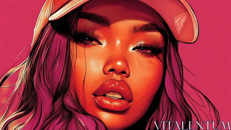 Digital close-up portrait shows stylized face in pink tones