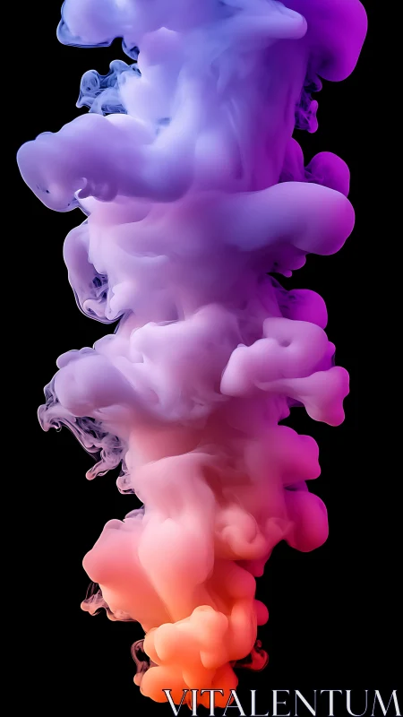 Billowing rainbow smoke drifts in a dreamy vertical cascade