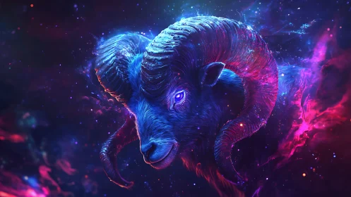 Cosmic neon ram emerges through swirling galactic nebula.