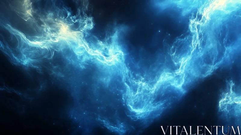 Cosmic blue nebula streams swirl through deep void