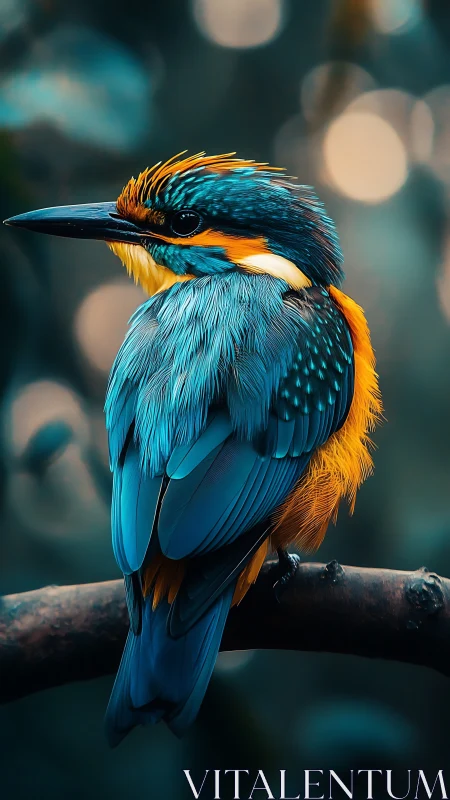 Kingfisher daydream in teal and gold plumage glow.