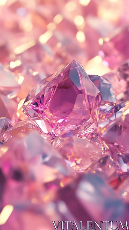 Central faceted pink crystal rendered with shallow depth of field