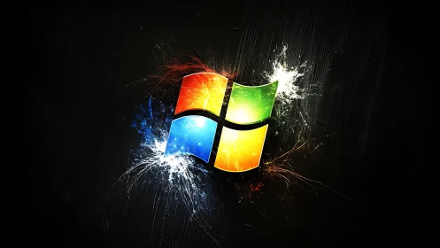 Explosive neon window emblem shattering the digital dark.