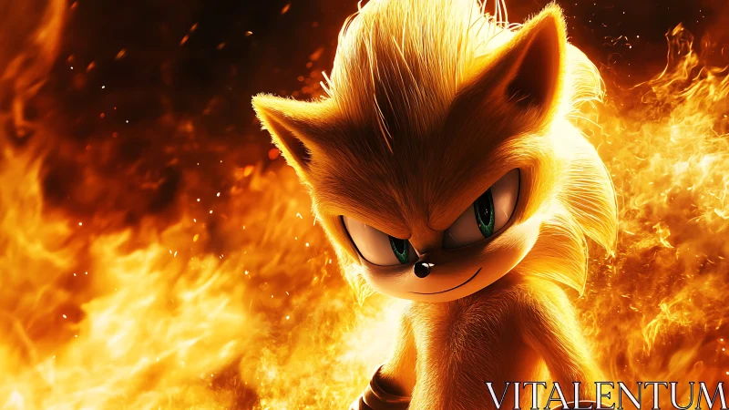 Anthropomorphic hedgehog figure rendered in fire backdrop.