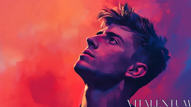 Vibrant digital portrait of a man in upward three-quarter view.