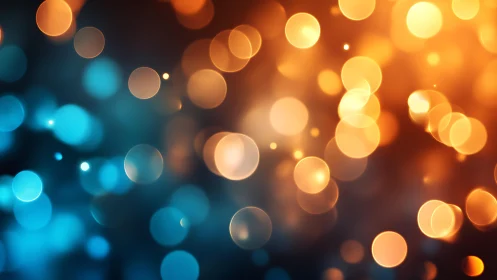 Vibrant bokeh lights in blue and orange abstract background.