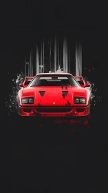 Iconic red supercar front with abstract streaked backdrop.
