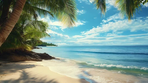 Tropical Beach Coastline with Palm Trees and Clear Turquoise Waters
