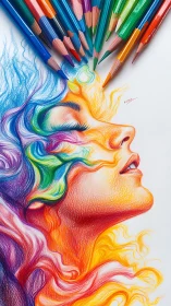 Chromatic portrait merging with radiant colored pencils.