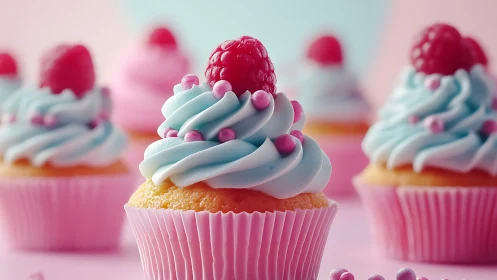 Elegant Raspberry Cupcakes with Pistachio Frosting in Pink