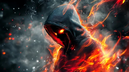 Incandescent hooded entity in turbulent pyroclastic ignition field.