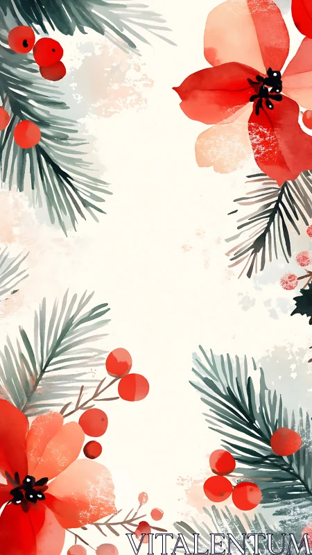 Festive red florals frame a soft winter greeting space